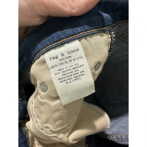 Rag & Bone Jeans Sz 27x 25” Inseam Frayed Hem Cropped High Rise Distressed Dark  - Picture 9 of 12